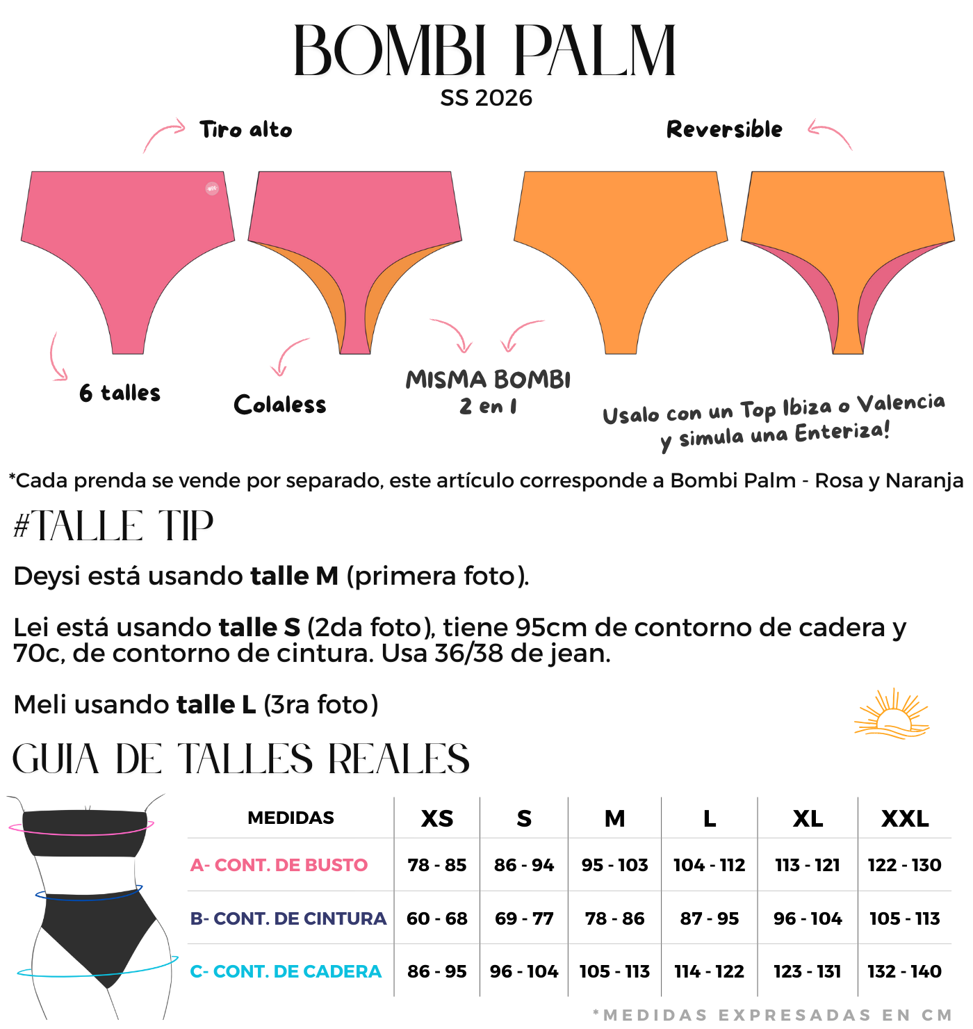 bombacha tiro alto colaless rosa y naranja